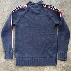 Tommy Jeans Navy Mock Neck Sweater Logo Tape Sleeve S/M Oversized Unisex Y2K